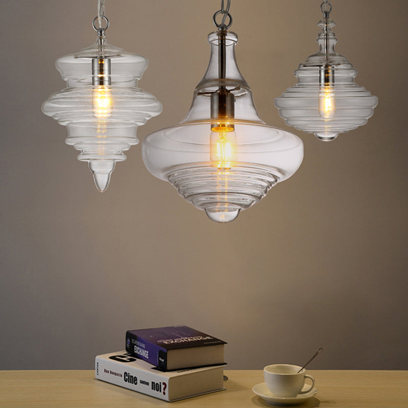 Lampe suspendue moderne en verre transparent/bleu à volants - Lampe suspendue au plafond de la chambre
