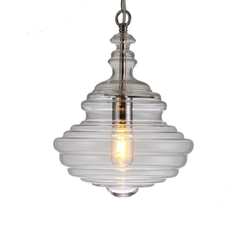 Lampe suspendue moderne en verre transparent/bleu à volants - Lampe suspendue au plafond de la chambre