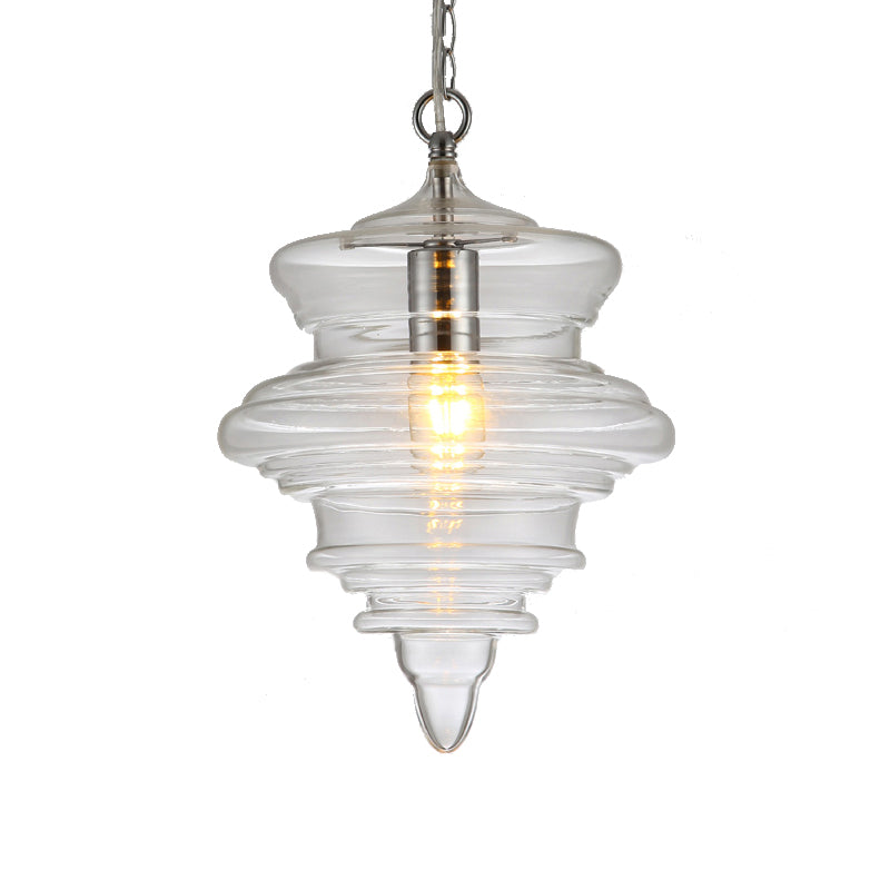 Lampe suspendue moderne en verre transparent/bleu à volants - Lampe suspendue au plafond de la chambre