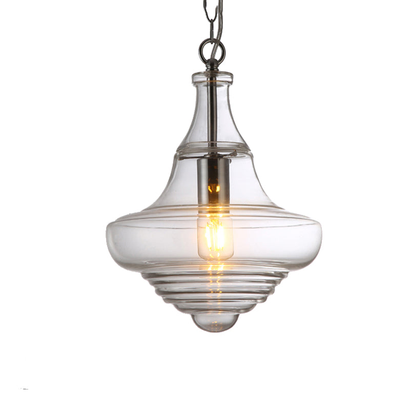Lampe suspendue moderne en verre transparent/bleu à volants - Lampe suspendue au plafond de la chambre