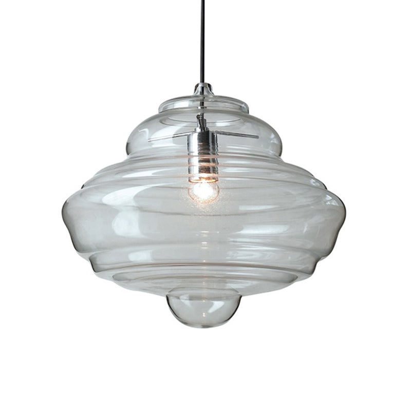 Lampe suspendue moderne en verre transparent/bleu à volants - Lampe suspendue au plafond de la chambre