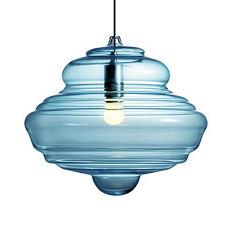 Lampe suspendue moderne en verre transparent/bleu à volants - Lampe suspendue au plafond de la chambre