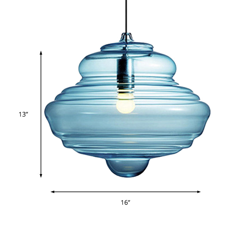 Lampe suspendue moderne en verre transparent/bleu à volants - Lampe suspendue au plafond de la chambre