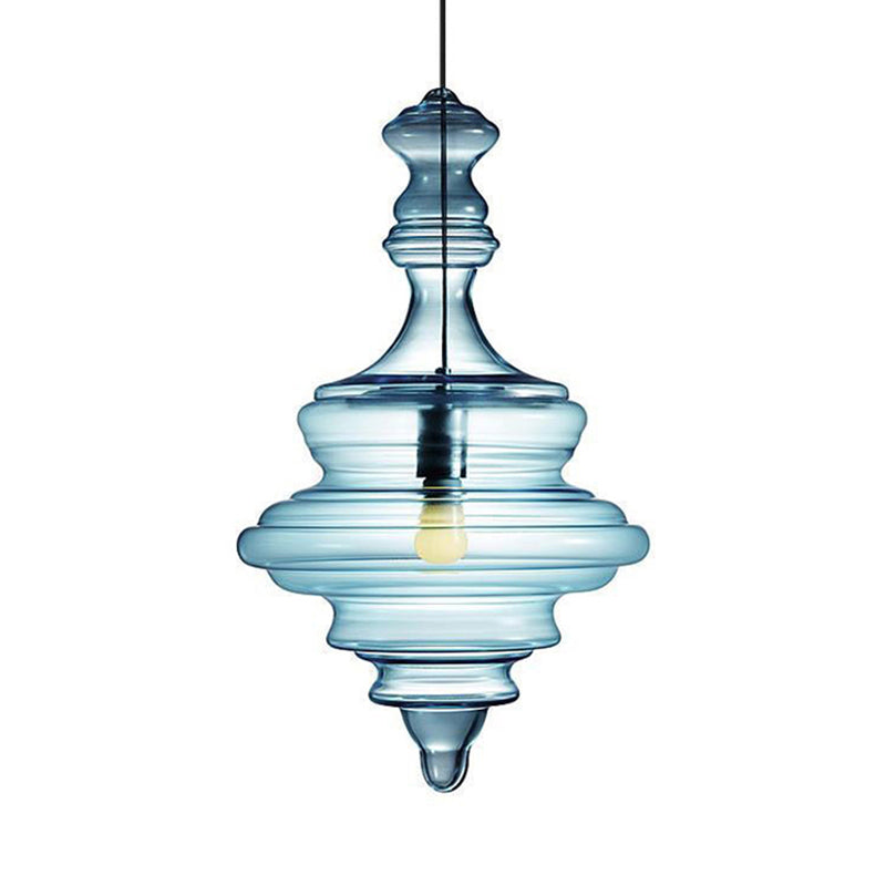 Lampe suspendue moderne en verre transparent/bleu à volants - Lampe suspendue au plafond de la chambre