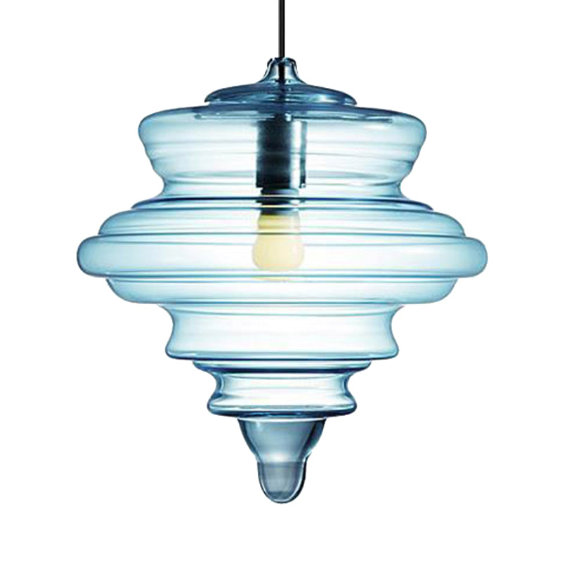 Lampe suspendue moderne en verre transparent/bleu à volants - Lampe suspendue au plafond de la chambre