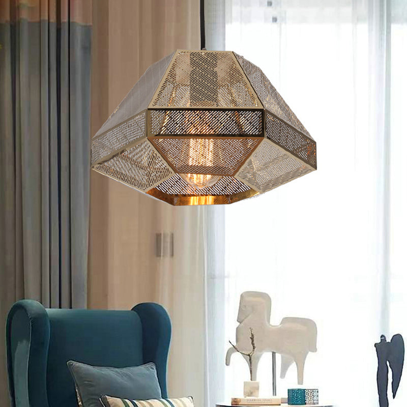 Modern Metal Diamond Pendant Ceiling Light - Gold With Linear/Stout Shade 8/9/10 Wide