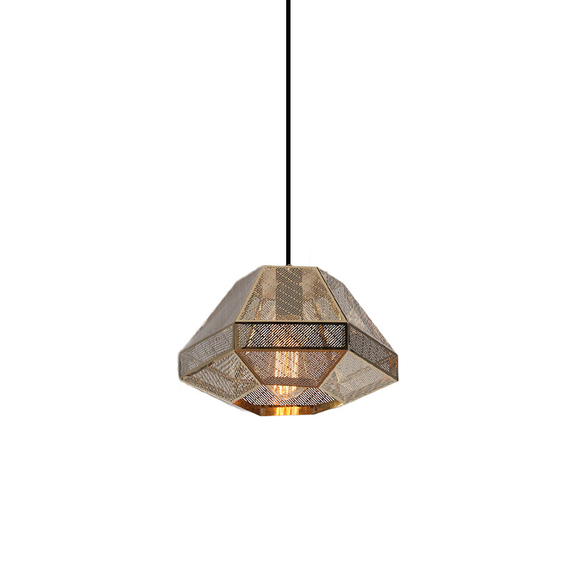 Modern Metal Diamond Pendant Ceiling Light - Gold With Linear/Stout Shade 8/9/10 Wide
