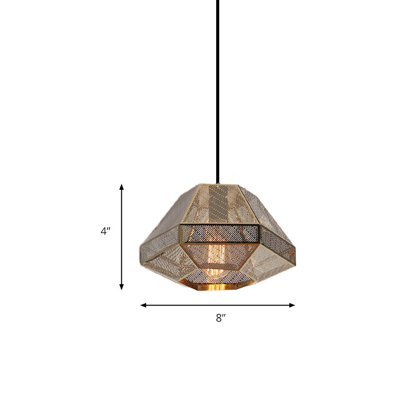 Modern Metal Diamond Pendant Ceiling Light - Gold With Linear/Stout Shade 8/9/10 Wide
