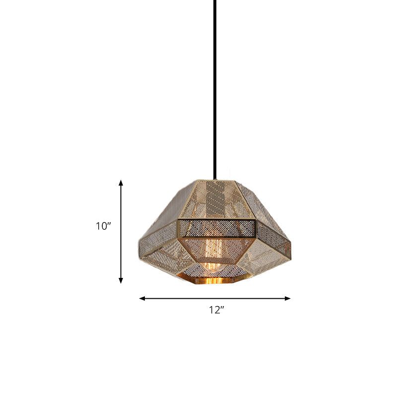 Modern Metal Diamond Pendant Ceiling Light - Gold With Linear/Stout Shade 8/9/10 Wide