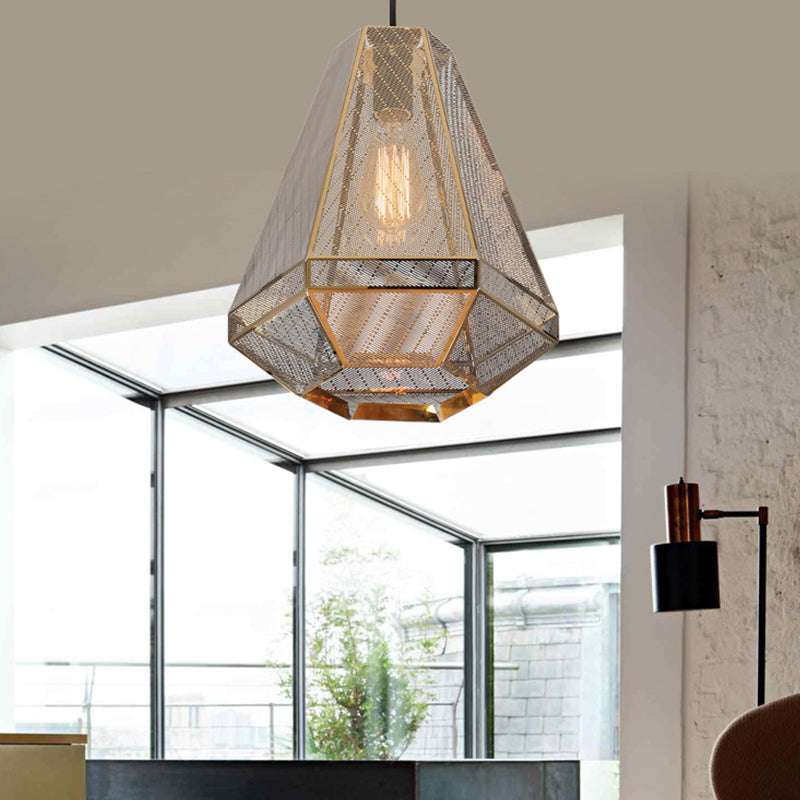 Post-Modern Gold Metal Diamond Pendant Ceiling Light - 8"/9"/10" Wide, Linear/Stout Shade