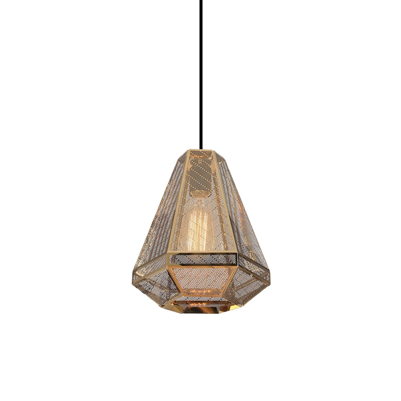 Modern Metal Diamond Pendant Ceiling Light - Gold With Linear/Stout Shade 8/9/10 Wide