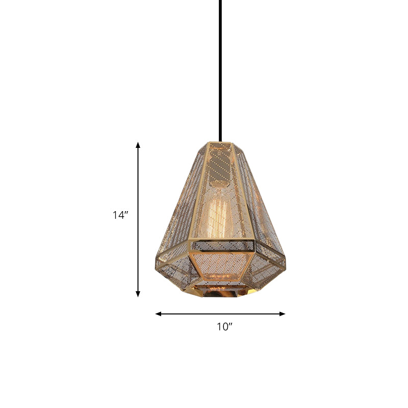 Modern Metal Diamond Pendant Ceiling Light - Gold With Linear/Stout Shade 8/9/10 Wide