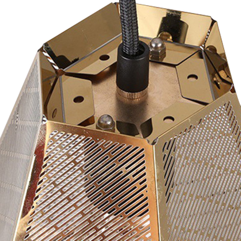 Modern Metal Diamond Pendant Ceiling Light - Gold With Linear/Stout Shade 8/9/10 Wide