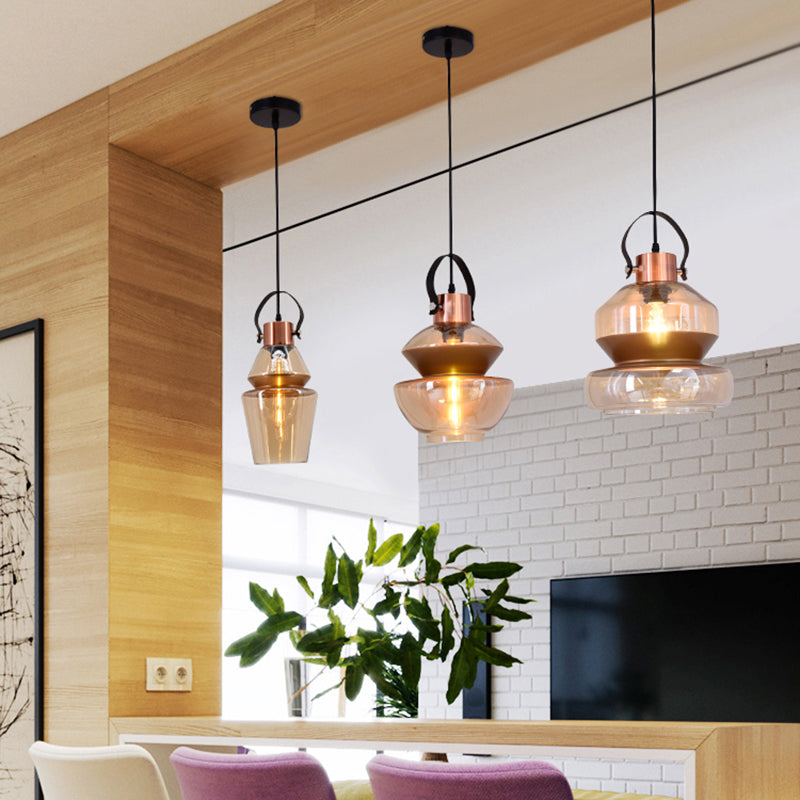 Luminaire suspendu en verre moderniste à 1 ampoule en forme de gourde/cône pour salle à manger - Plafonnier suspendu marron