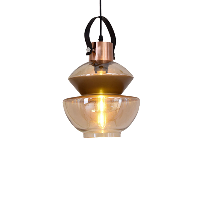 Modernist Gourd/Cone Glass Pendant Light - 1-Light Brown Ceiling Fixture For Dining Room