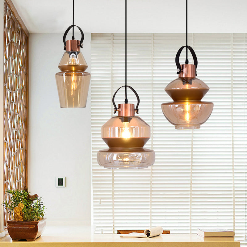 Luminaire suspendu en verre moderniste à 1 ampoule en forme de gourde/cône pour salle à manger - Plafonnier suspendu marron