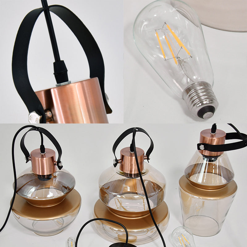 Luminaire suspendu en verre moderniste à 1 ampoule en forme de gourde/cône pour salle à manger - Plafonnier suspendu marron