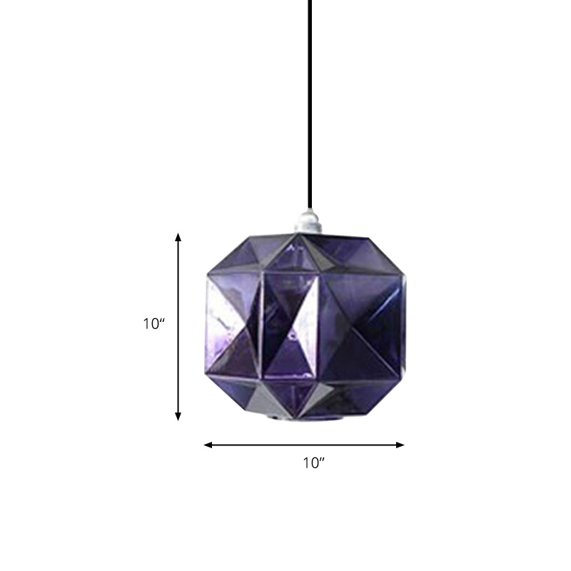 Post-Modern Diamond Pendant Light - Blue Gold Amber Glass 1-Light Ceiling Fixture