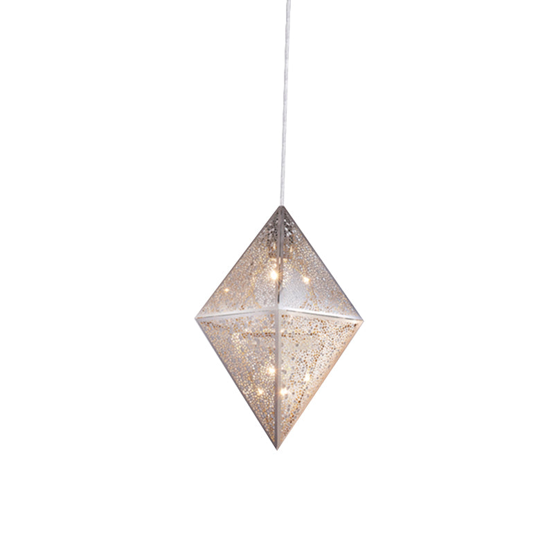 Diamond Metal Shade Pendant Lighting - Post-Modern Chrome Ceiling Light 10/14W