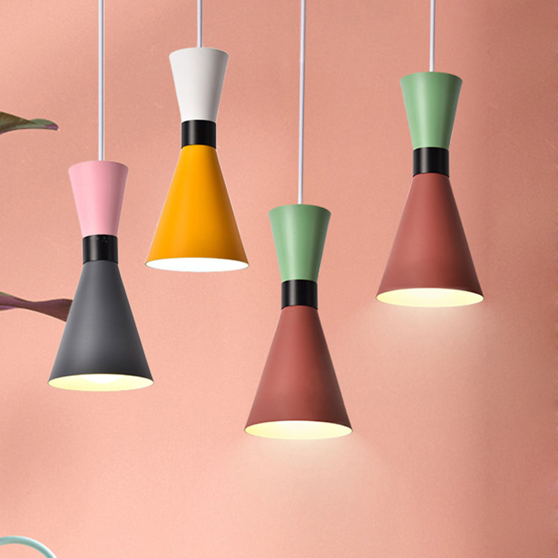 Contemporary Nordic Style Hourglass Pendant Light - Metal 1 Bulb Grey/Red/Yellow Ideal For Living