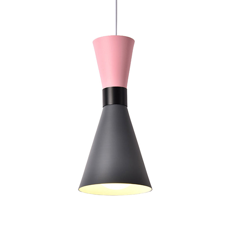 Contemporary Nordic Style Hourglass Pendant Light - Metal 1 Bulb Grey/Red/Yellow Ideal For Living