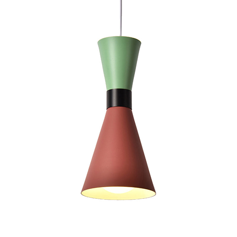 Contemporary Nordic Style Hourglass Pendant Light - Metal 1 Bulb Grey/Red/Yellow Ideal For Living