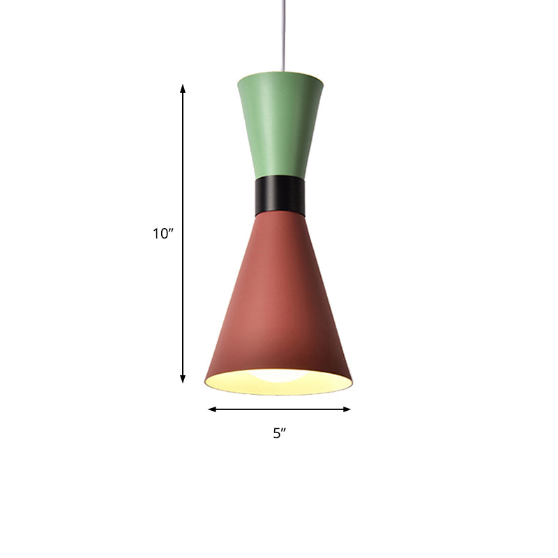 Contemporary Nordic Style Hourglass Pendant Light - Metal 1 Bulb Grey/Red/Yellow Ideal For Living