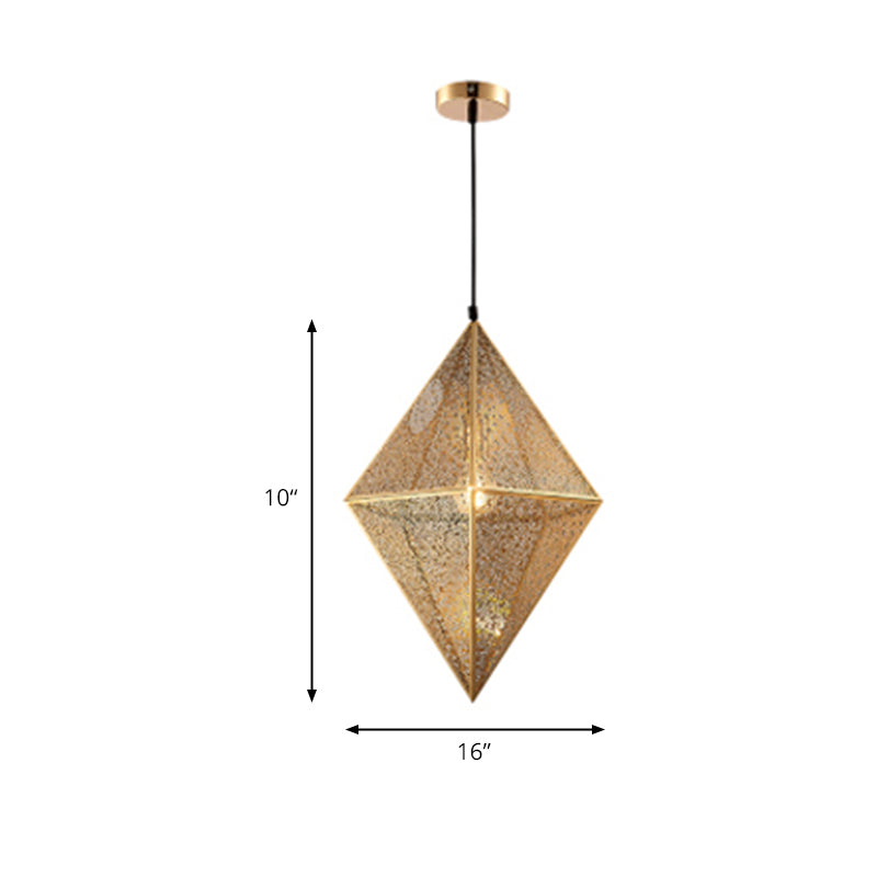 Diamond Ceiling Lighting - 10"/14"W Post-Modern Metal Pendant with Wire Mesh Cage, Gold/Rose Gold - 1 Light