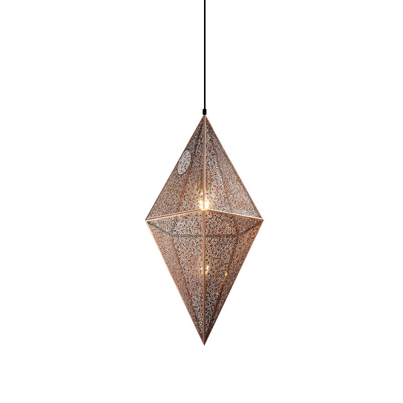 Diamond Ceiling Lighting - Post-Modern Metal Pendant Light With Wire Mesh Cage Gold/Rose Gold Finish
