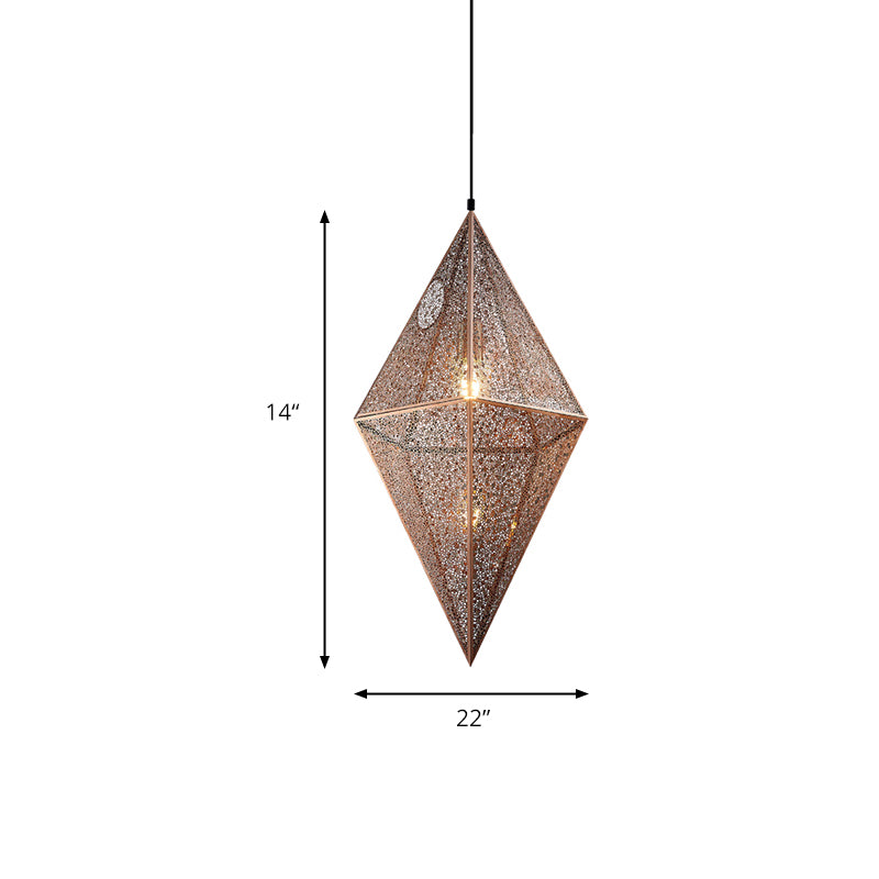 Diamond Ceiling Lighting - 10"/14"W Post-Modern Metal Pendant with Wire Mesh Cage, Gold/Rose Gold - 1 Light