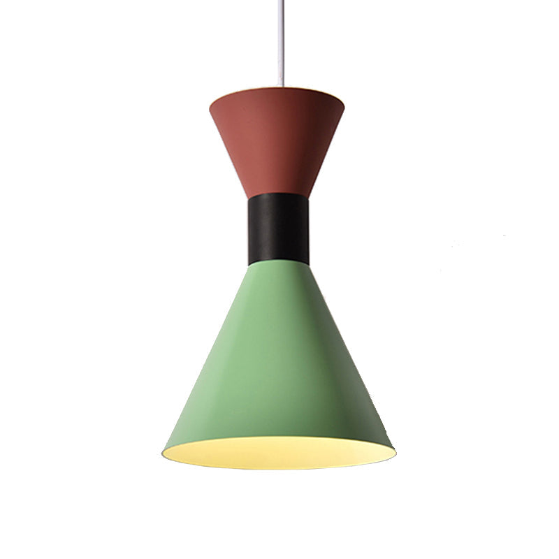 Nordic 1-Light Metal Pendant With White/Pink/Green Hourglass Design