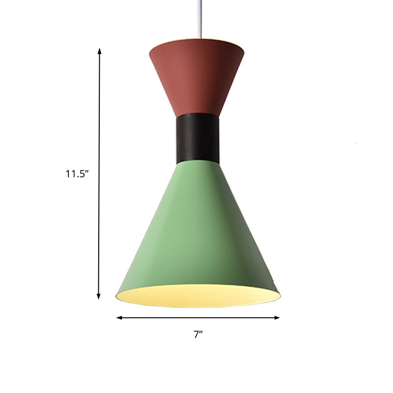 Nordic 1-Light Metal Pendant With White/Pink/Green Hourglass Design