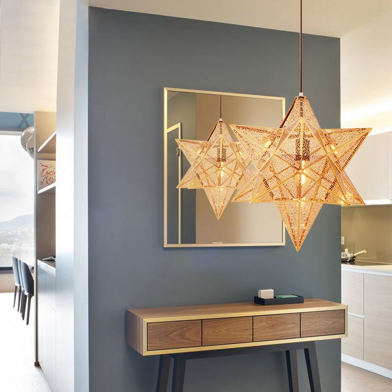Etched Star Pendant Ceiling Light - Post-Modern Metal With Gold Finish 14/18 Width / 14