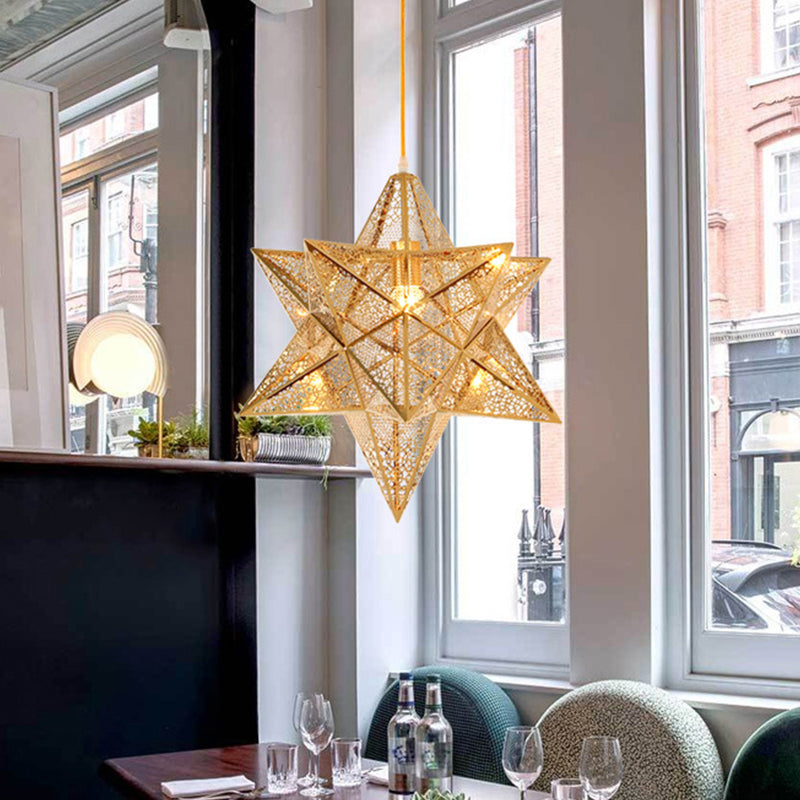 Etched Star Pendant Lighting - Post-Modern Metal Hanging Ceiling Light (14"/18" Wide) - Gold, 1 Light