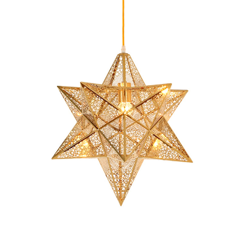 Etched Star Pendant Lighting - Post-Modern Metal Hanging Ceiling Light (14"/18" Wide) - Gold, 1 Light