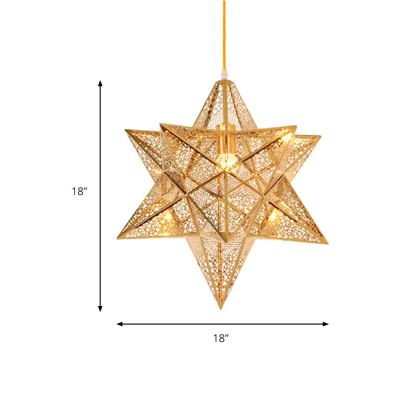 Etched Star Pendant Lighting - Post-Modern Metal Hanging Ceiling Light (14"/18" Wide) - Gold, 1 Light