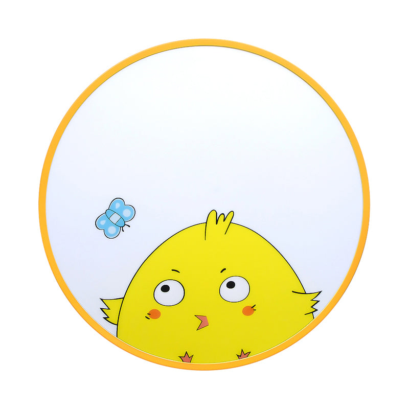 Adorable Chick Acrylic Yellow Flush Light for Kindergarten Corridor - Lovely Drum Flush Ceiling Light