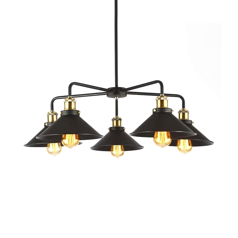 Lampe suspendue métallique noire de style industriel avec design de lustre conique - Parfait pour la table à manger