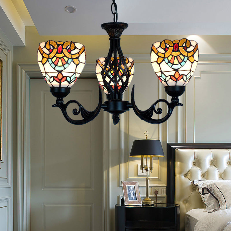 Lustre baroque en vitrail à 3 lumières pour salon en noir