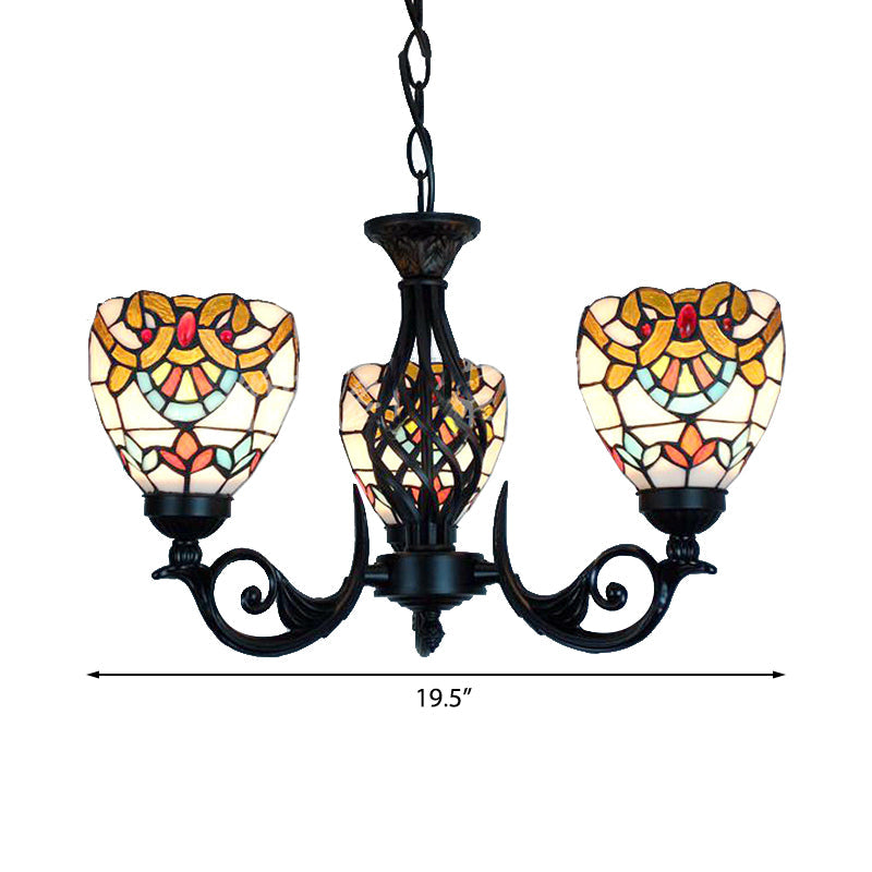 Lustre baroque en vitrail à 3 lumières pour salon en noir