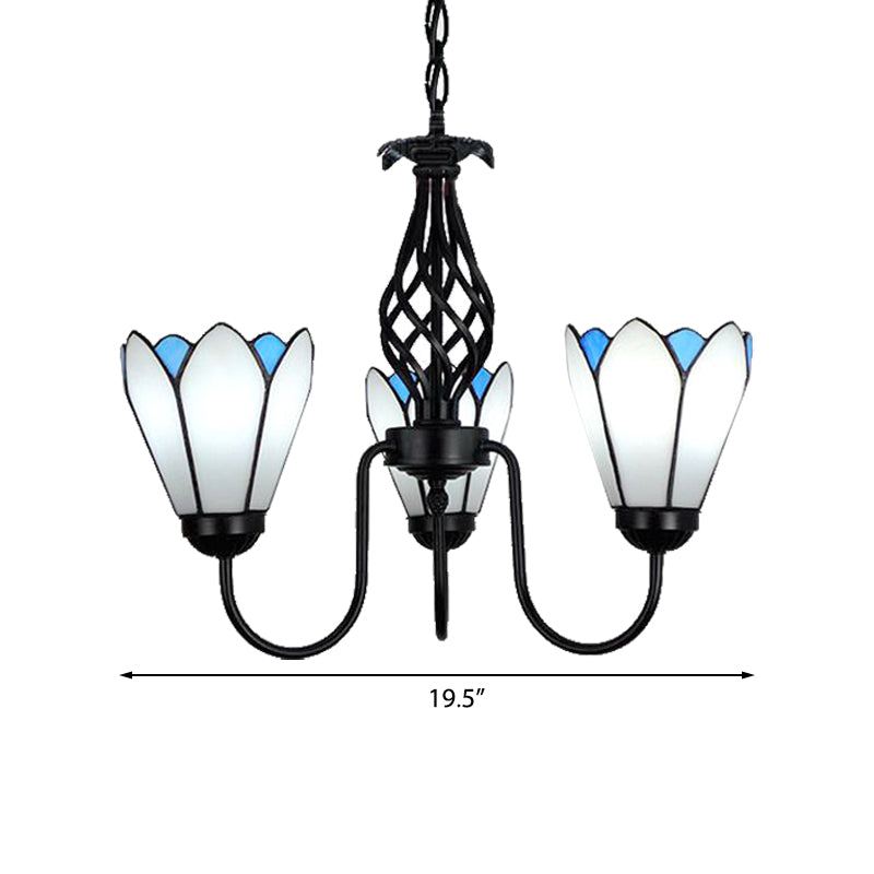 Lustre floral en verre blanc avec bras incurvé - Plafonnier suspendu à 3 lumières pour chambre traditionnelle