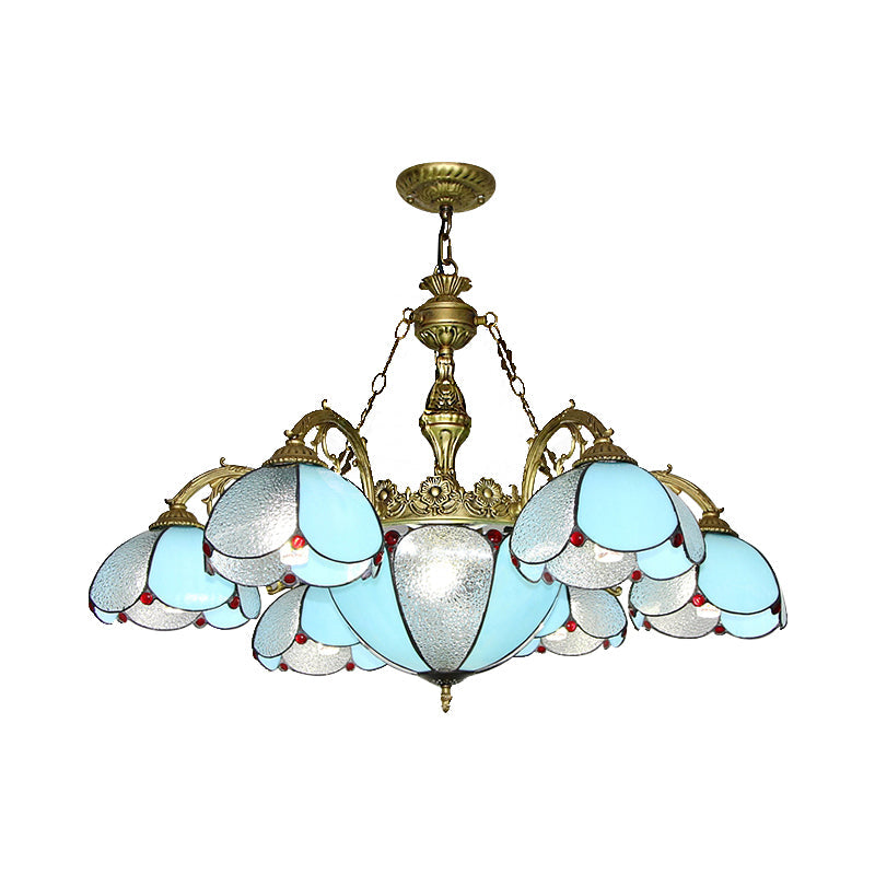 Blue Vintage Stained Glass Chandelier Pendant Light For Living Room