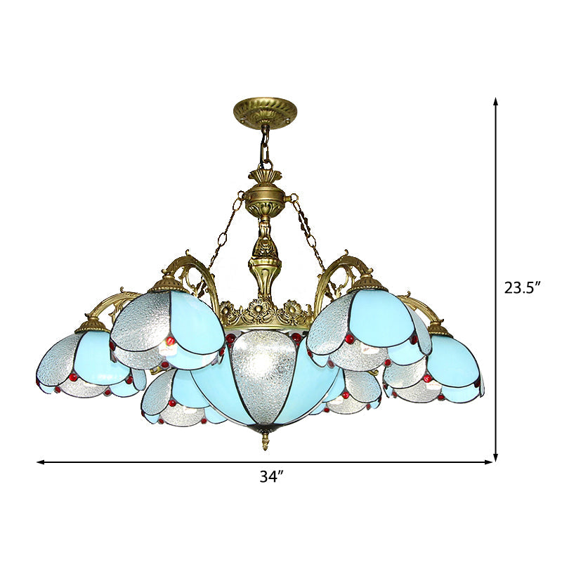 Blue Vintage Stained Glass Chandelier Pendant Light For Living Room