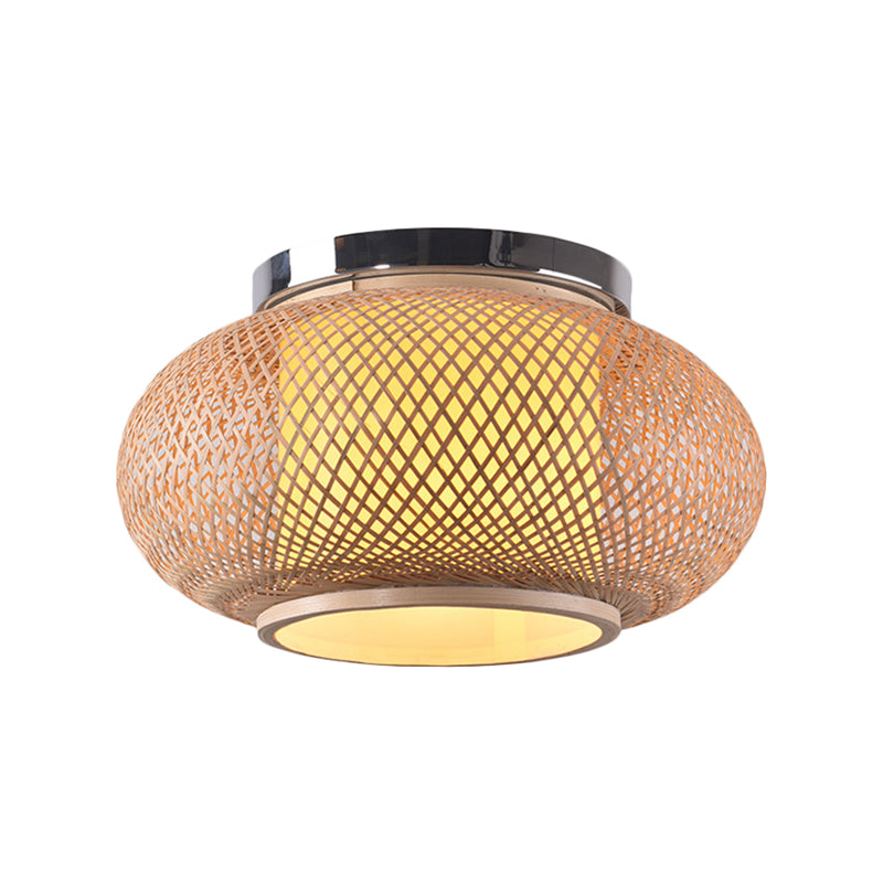 Plafonnier à abat-jour lanterne jaune - Style contemporain - 16"/19,5" de diamètre - 1 tête - Plafonnier en bambou pour salon