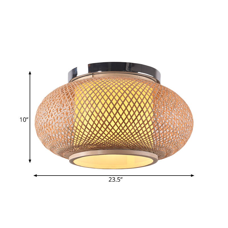 Plafonnier à abat-jour lanterne jaune - Style contemporain - 16"/19,5" de diamètre - 1 tête - Plafonnier en bambou pour salon