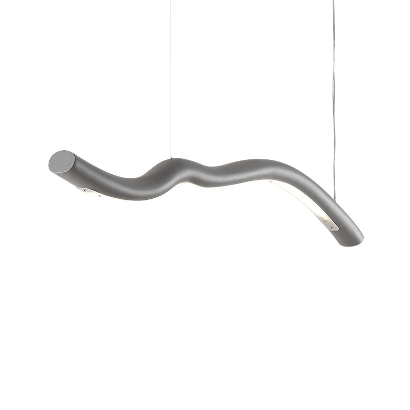 Gray/White Integrated Led Pendant Light For Dining Room With Linear Curved Metal Design