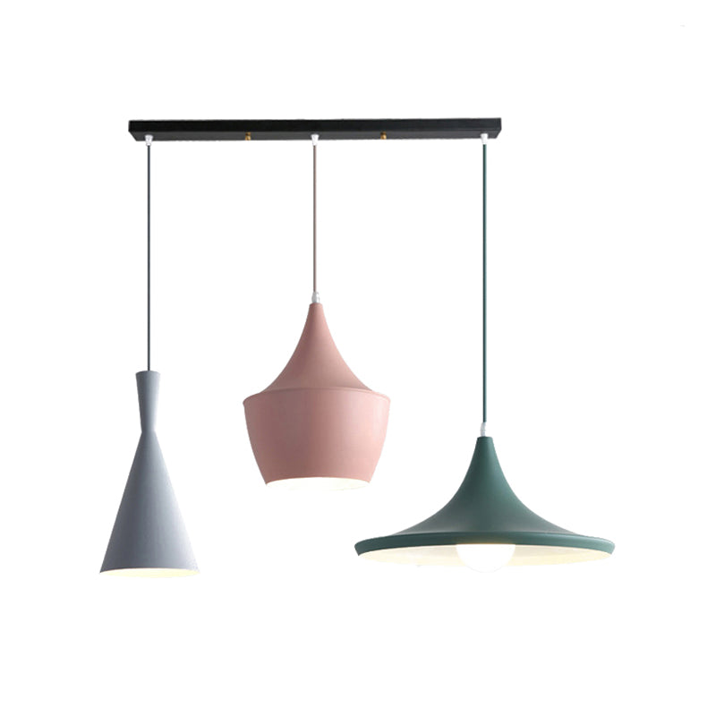 Hanging Macaron Style Cone Pendant Light - Pink/Yellow/Blue 1/3 Metal Linear/Round Canopy