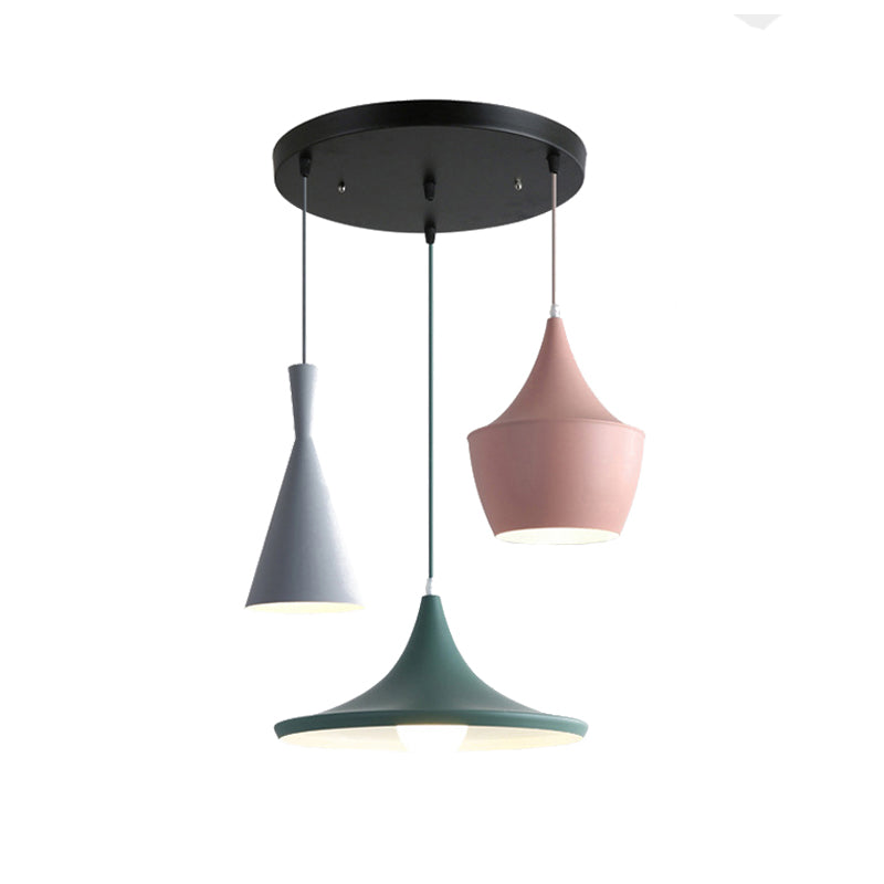 Hanging Macaron Style Cone Pendant Light - Pink/Yellow/Blue 1/3 Metal Linear/Round Canopy