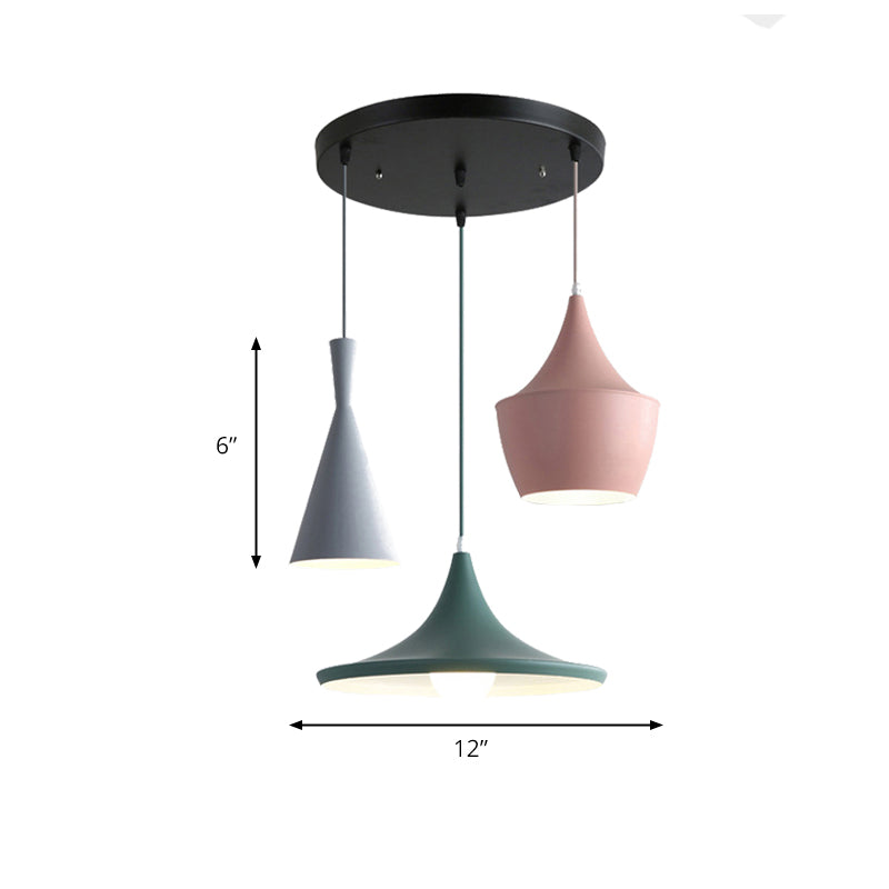 Hanging Macaron Style Cone Pendant Light - Pink/Yellow/Blue 1/3 Metal Linear/Round Canopy