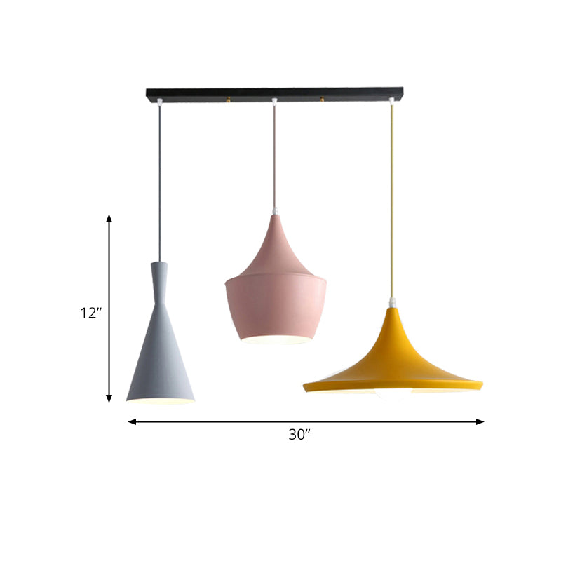Macaron Style Metal Cone Pendant Light - 1/3 Light Pink/Yellow/Blue - Linear/Round Canopy